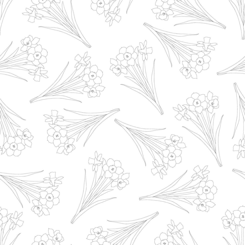 Daffodil - Narcissus Outline Seamless on White Background vector