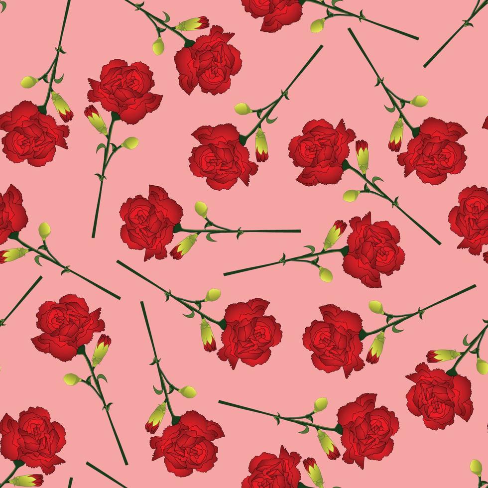 Red Carnation Flower on Pink Background vector