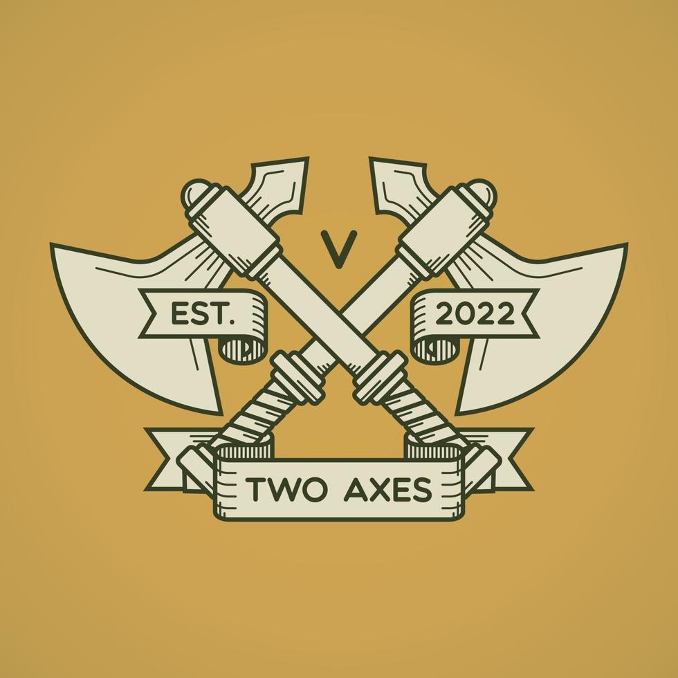 Crossed axes emblem with simple line art style vector