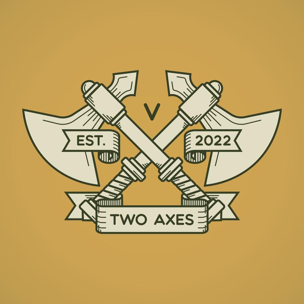 Crossed axes emblem with simple line art style vector