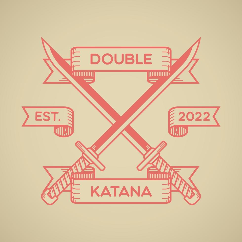 Crossed katana swords emblem with simple line art style vector