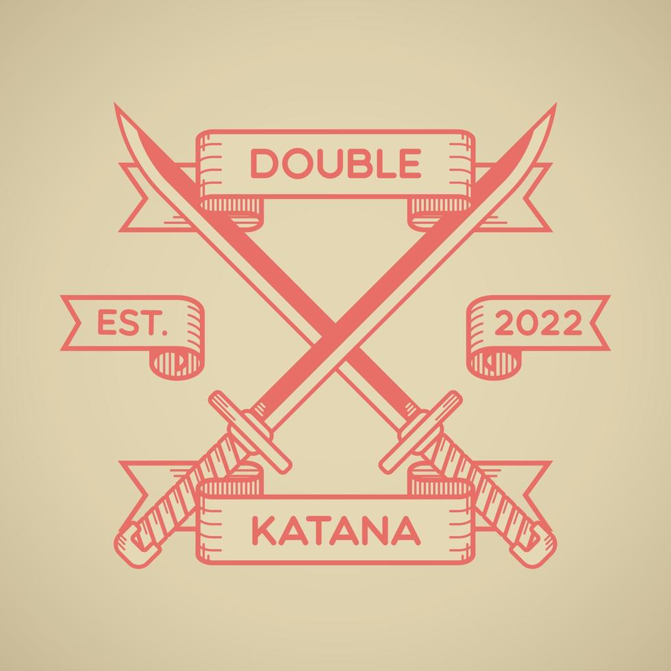 Crossed katana swords emblem with simple line art style vector