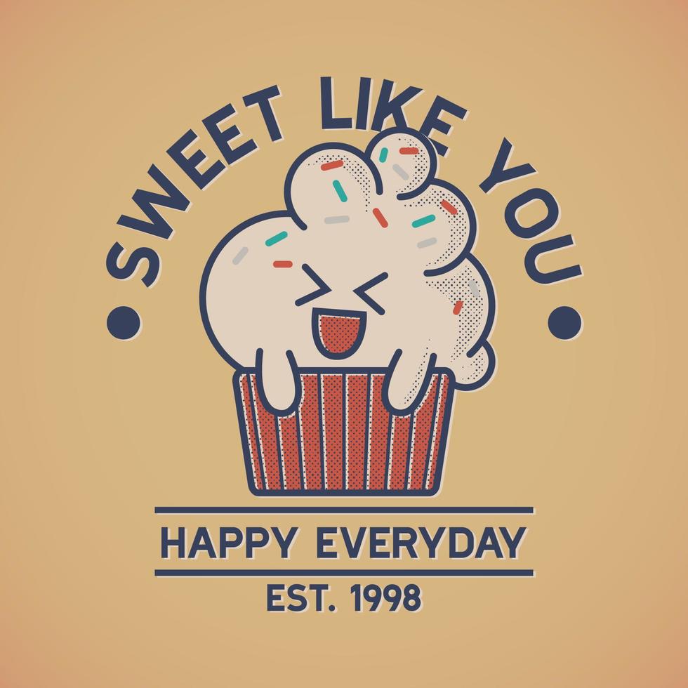 Cupcake cartoon character emblem with retro style vector