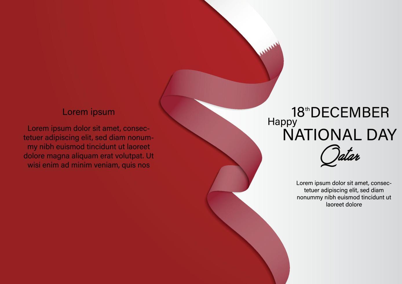 Qatar national day 18 th december with ribbon qatar flag color. vector illustration