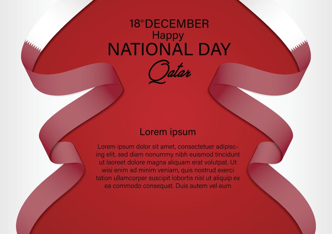 Qatar national day 18 th december with ribbon qatar flag color. vector illustration