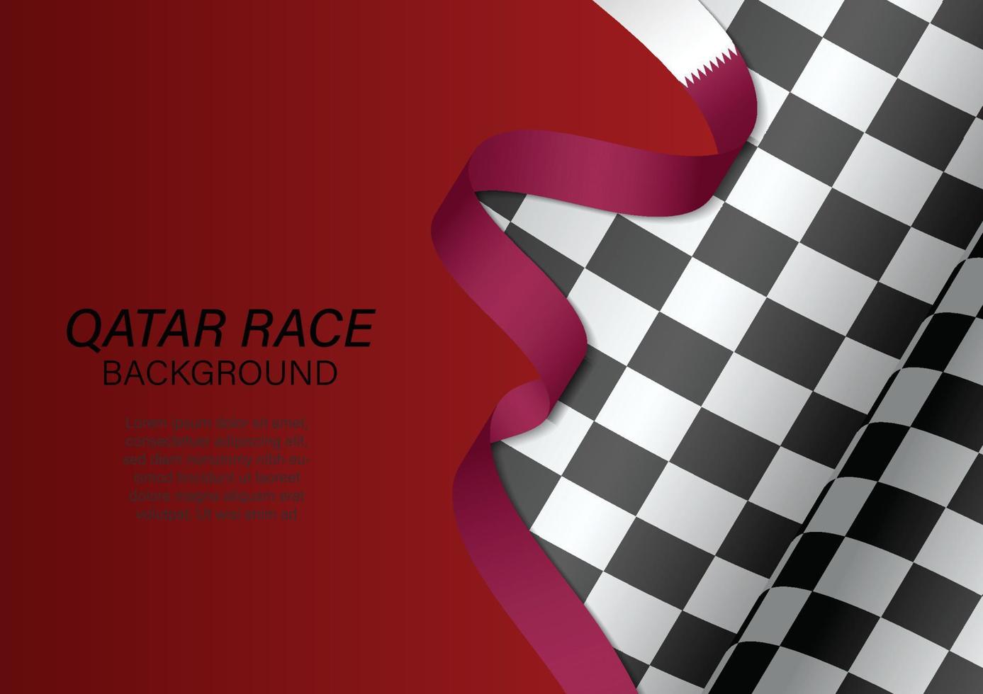racing flag with Qatar flag color ribbon, Vector Illustration