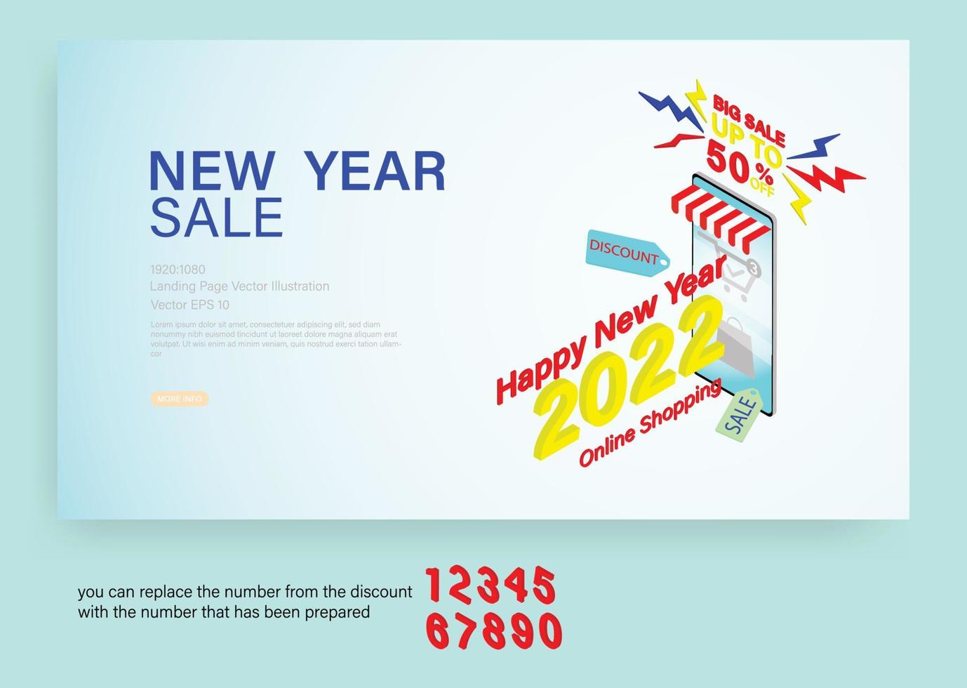 Happy New year 2022, big sale web banner template with phone isomatric flat theme design. Vector illustration