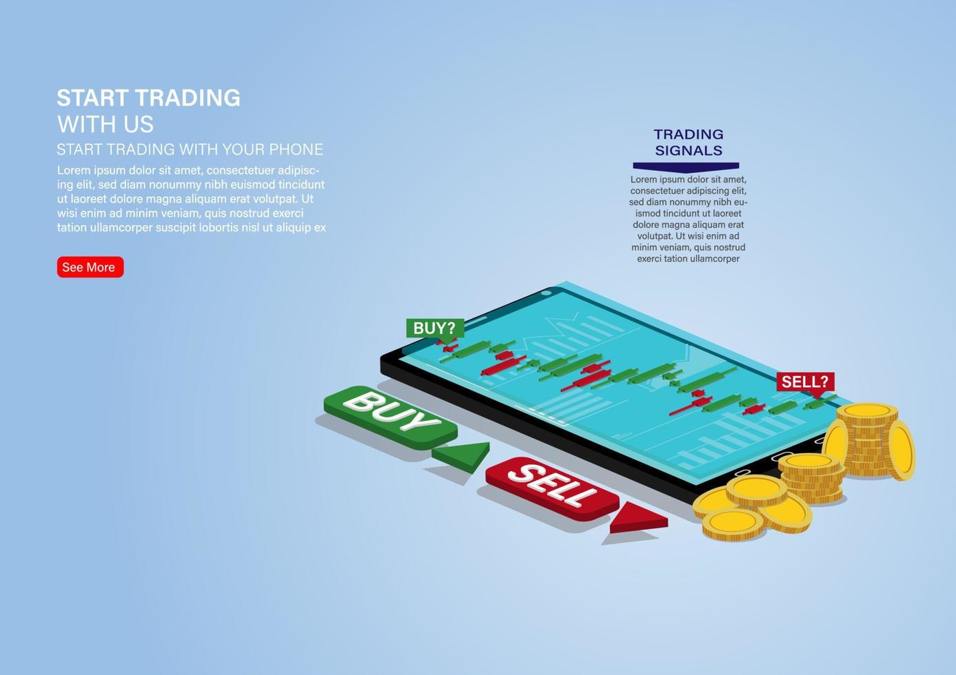 candlestick chart of stock sale and buy using mobile phones, market investment trading, Vector Illustration