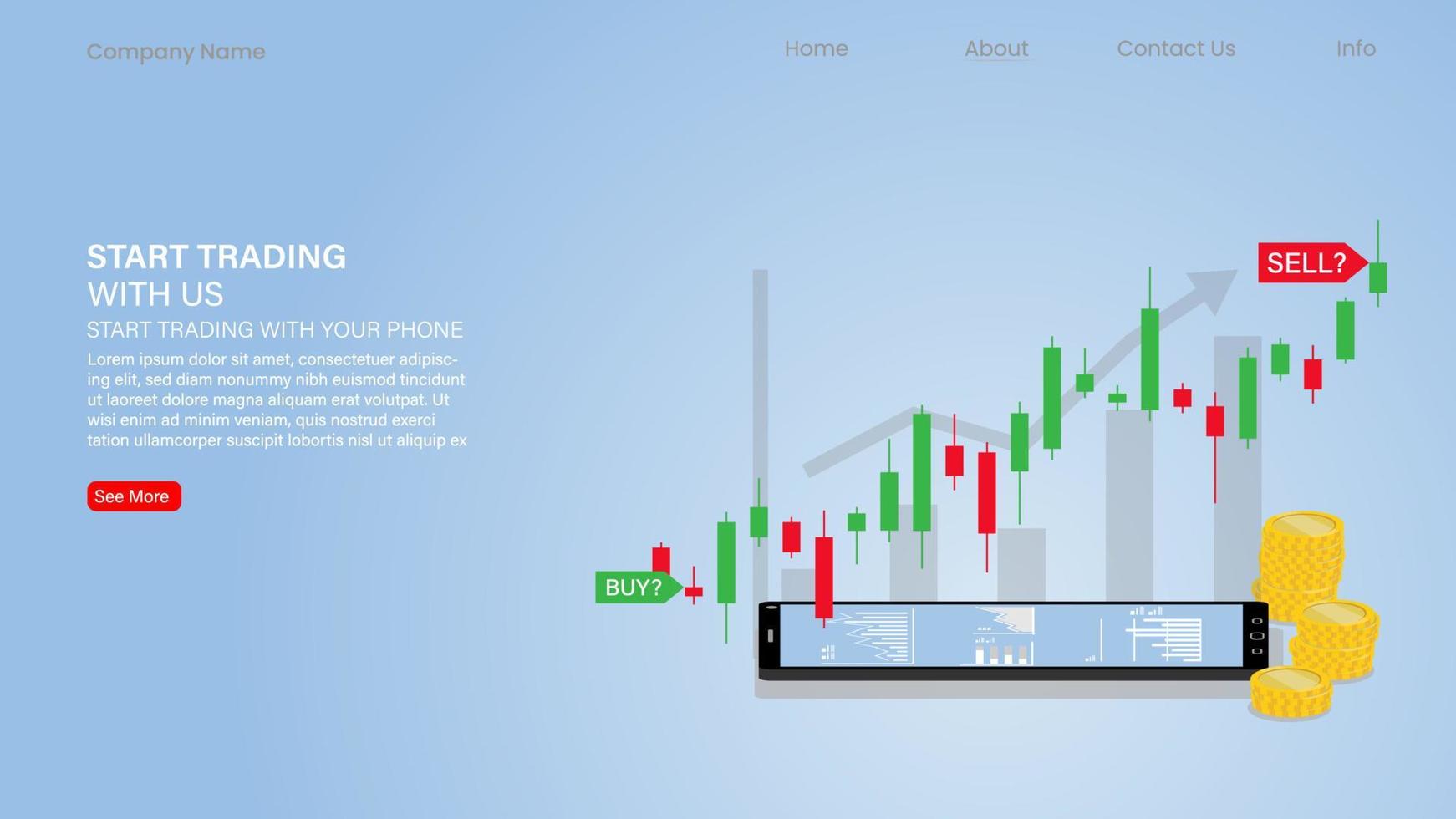 candlestick chart of stock sale and buy using mobile phones, market investment trading, Vector Illustration