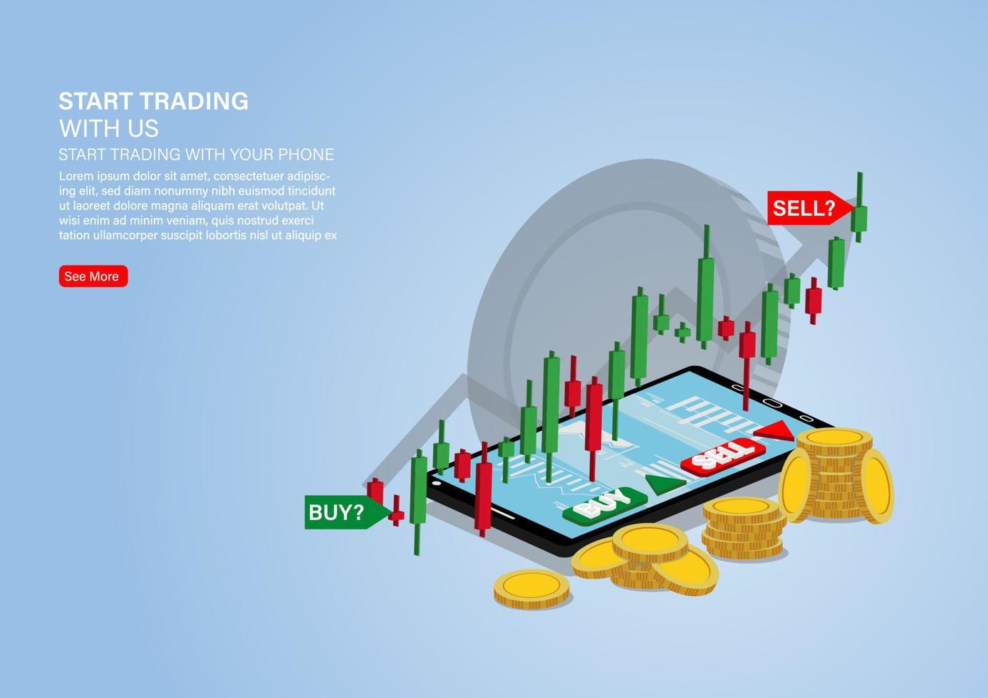candlestick chart of stock sale and buy using mobile phones, market investment trading, Vector Illustration