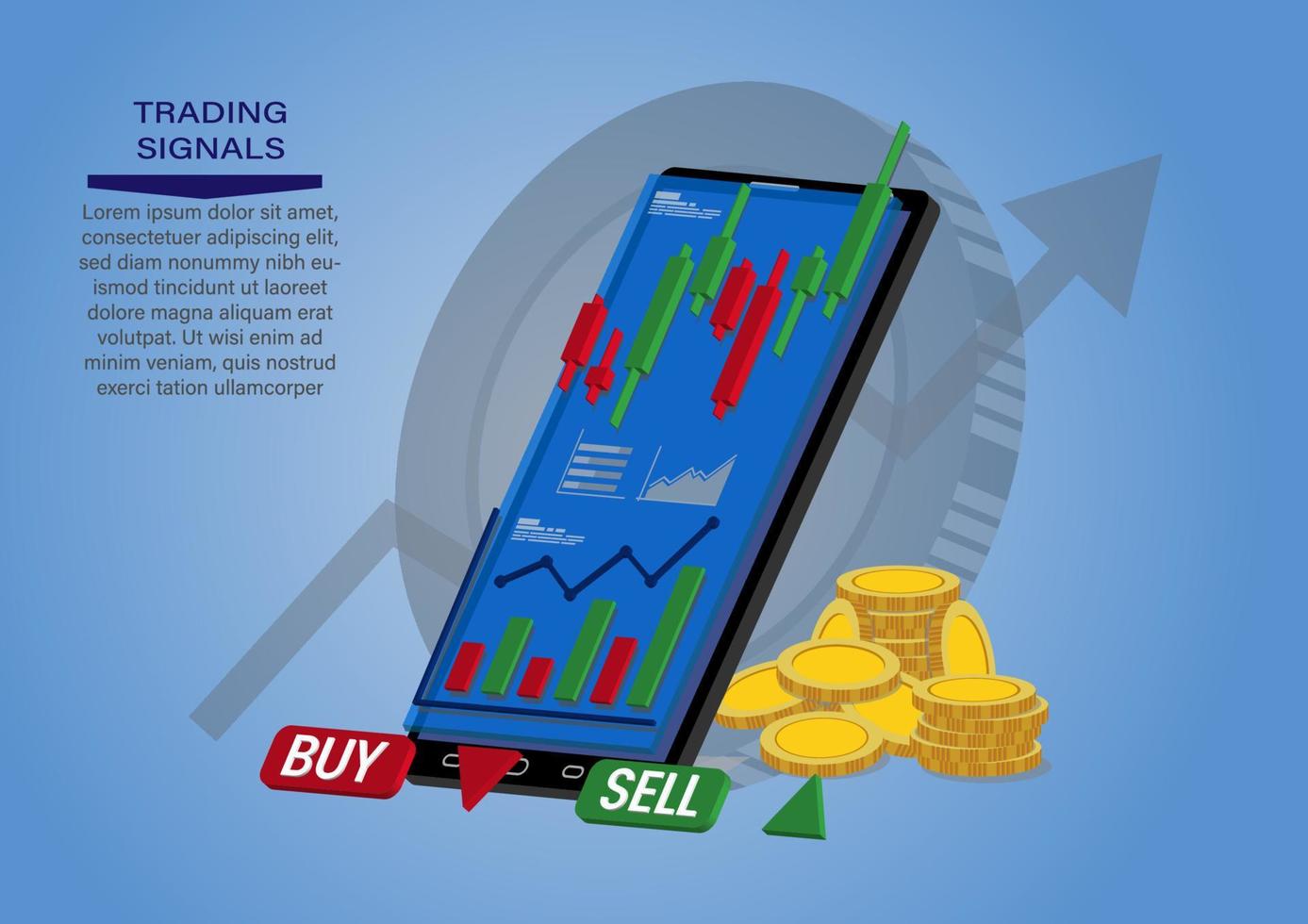 gráfico de velas de venta y compra de acciones mediante teléfonos móviles, comercio de inversión en el mercado, ilustración vectorial vector