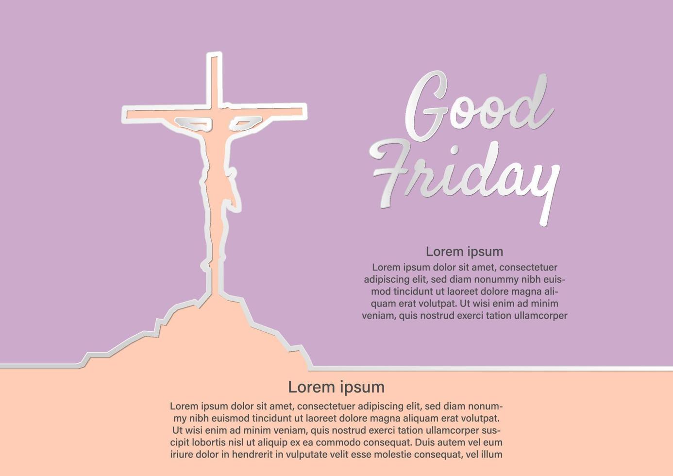 good friday in paper cut style, with a cross symbol on a mountain, Vector Illustration