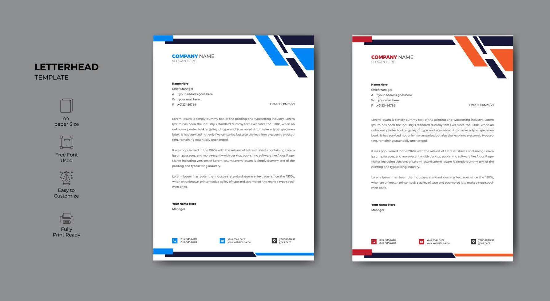 Clean and modern abstract corporate letterhead template. Business style letterhead template design. vector