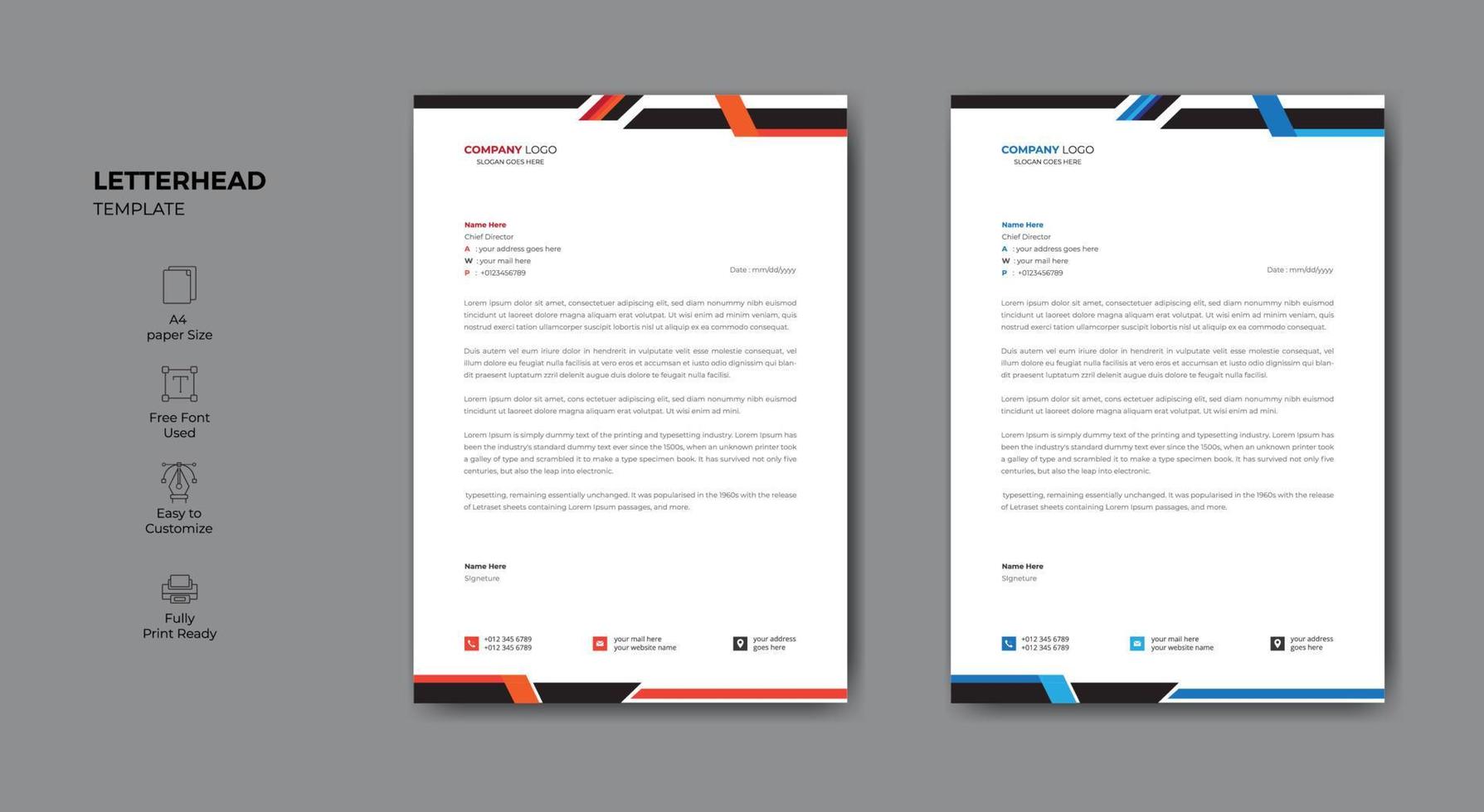 Clean and modern letterhead design. Business style minimal letterhead template design. vector
