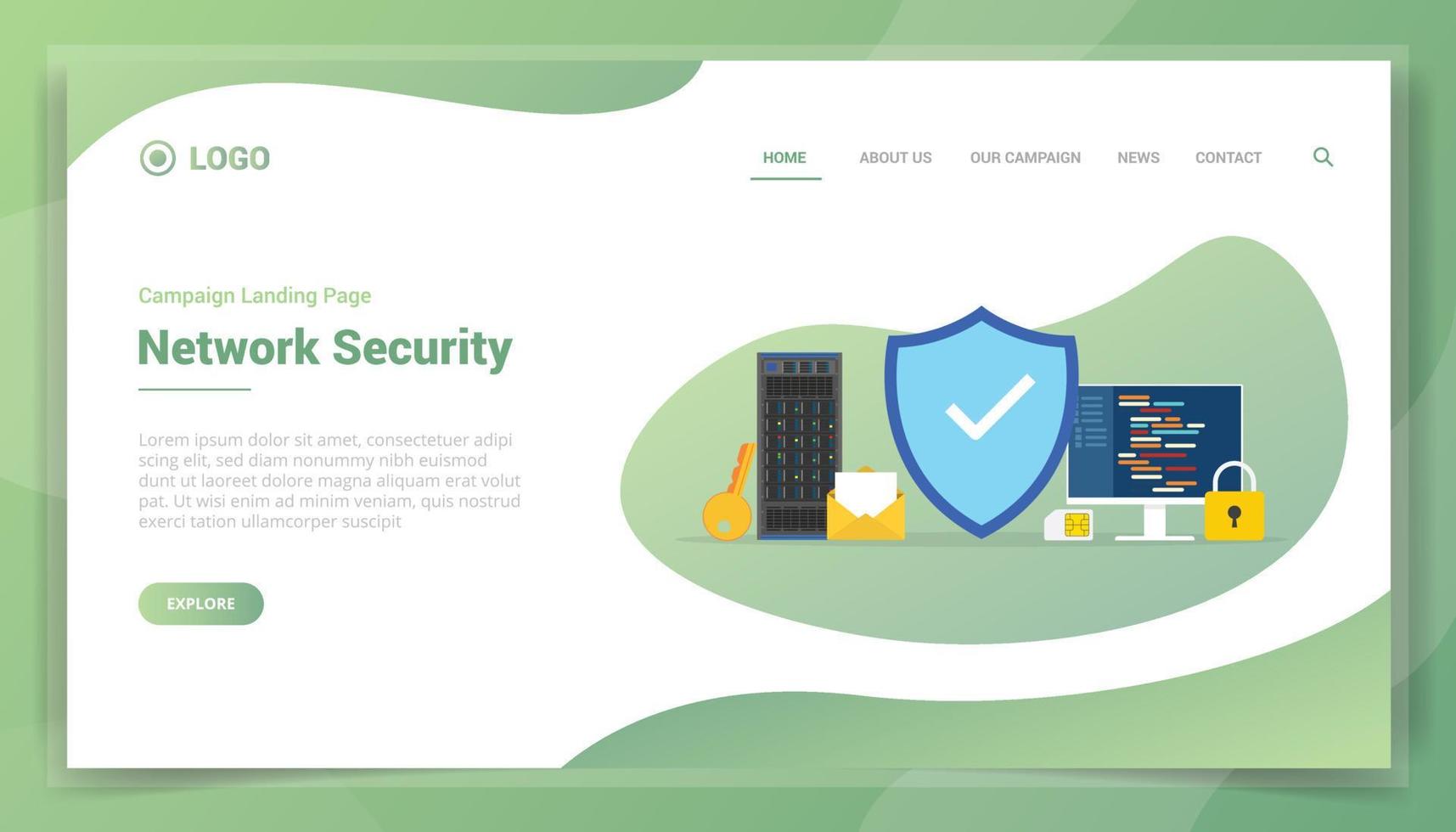 network security business concept for website template landing homepage vector