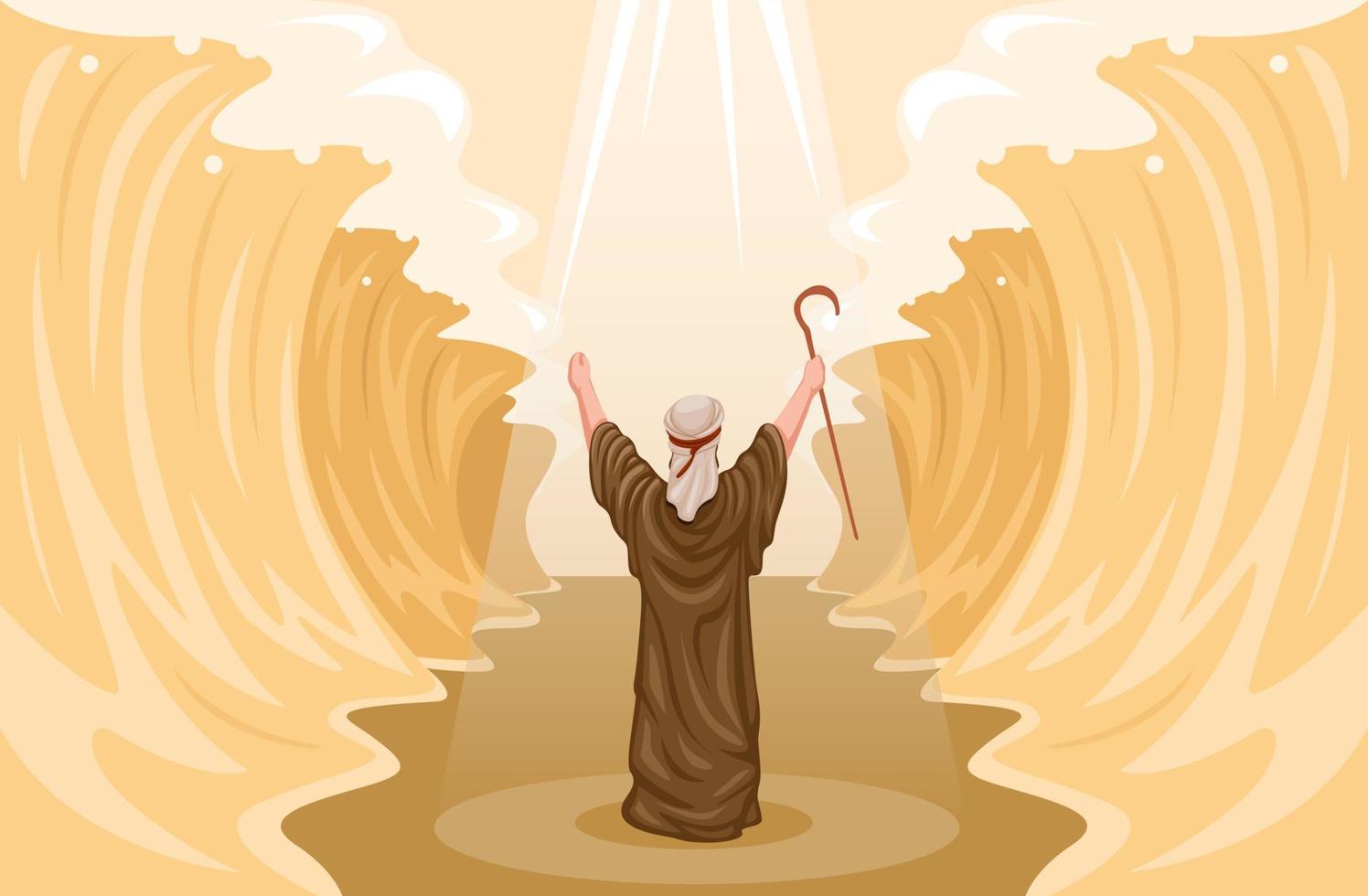 moisés milagro partiendo mar rojo. vector de ilustración de escena de religión