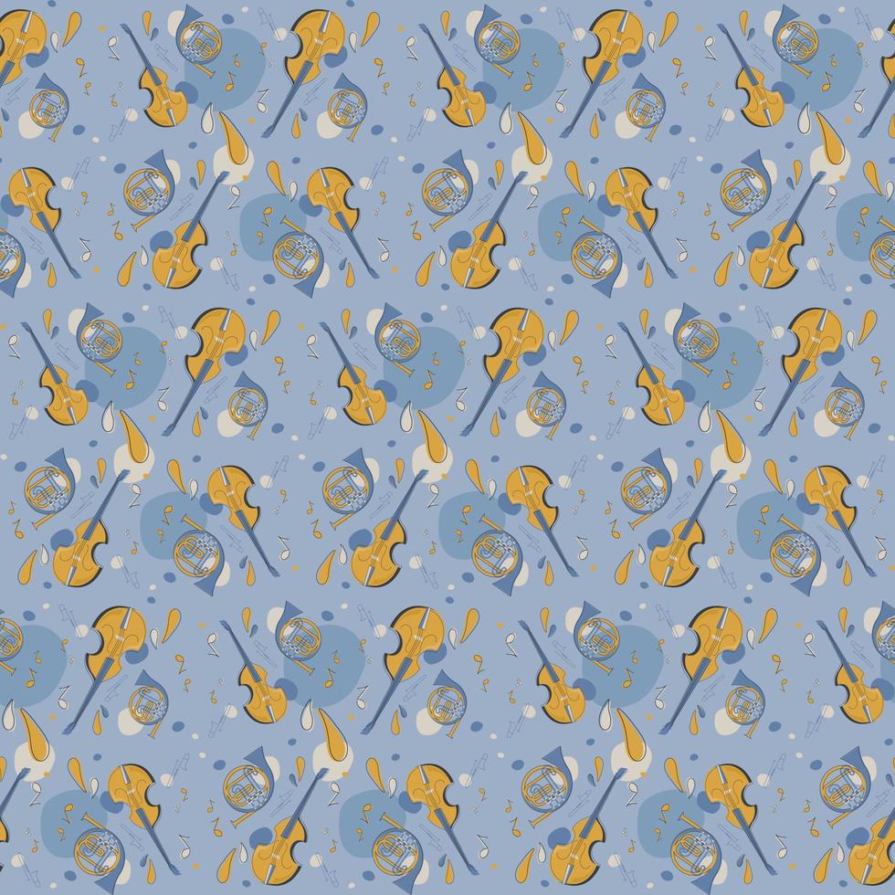 Seamless pattern with violin and french horn. vector