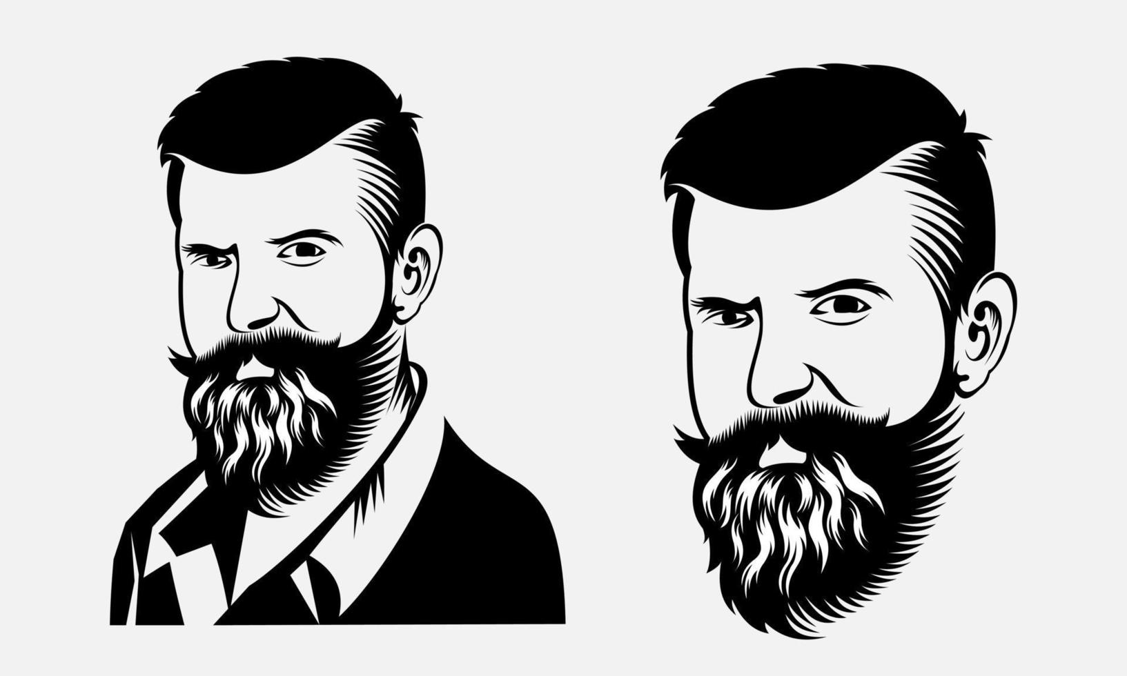 Black and white silhouette of a bearded man vector