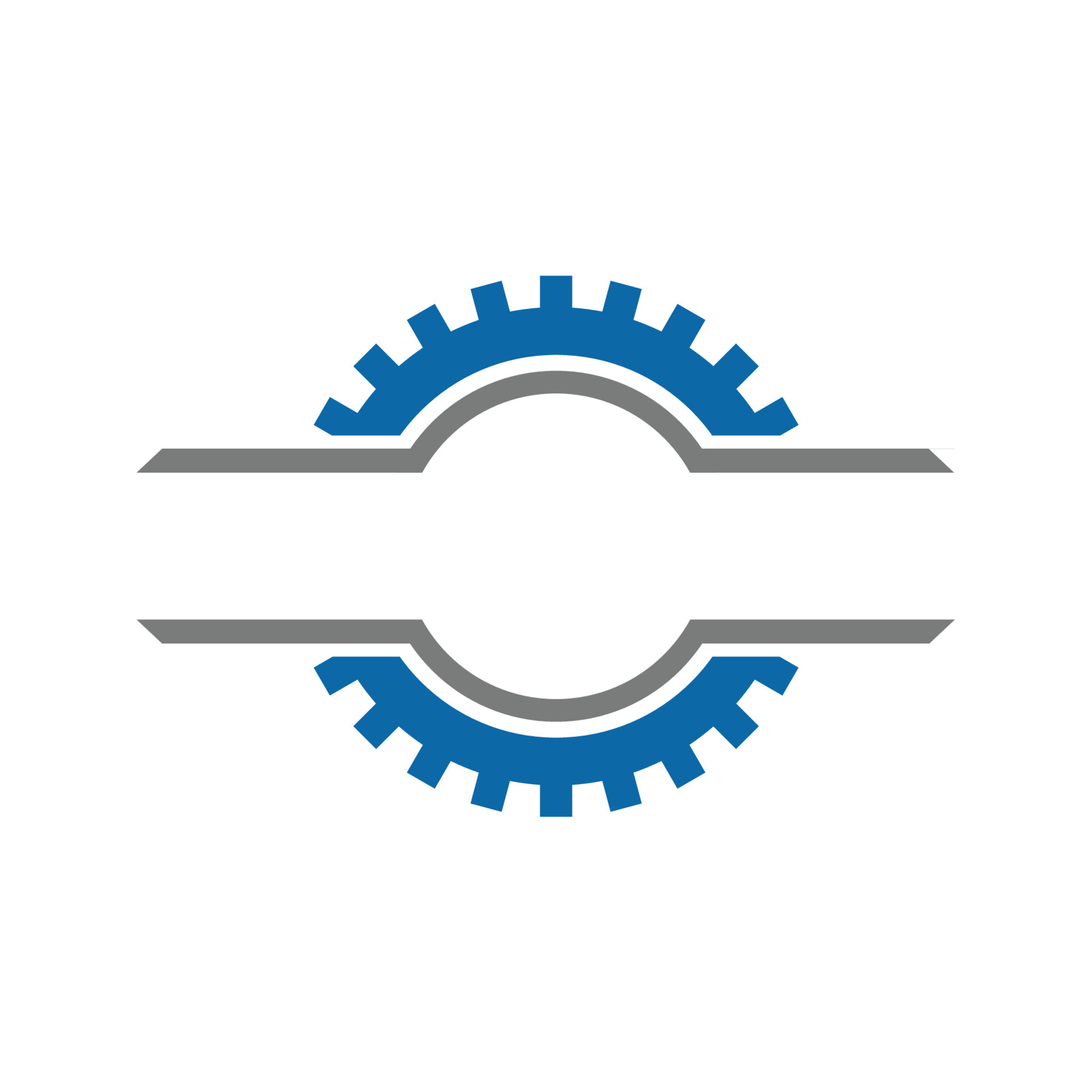 Symmetrical cogwheel logo design element related to machine, mechanic