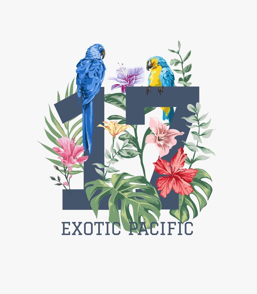 slogan with wild nature and exotic birds illustration vector