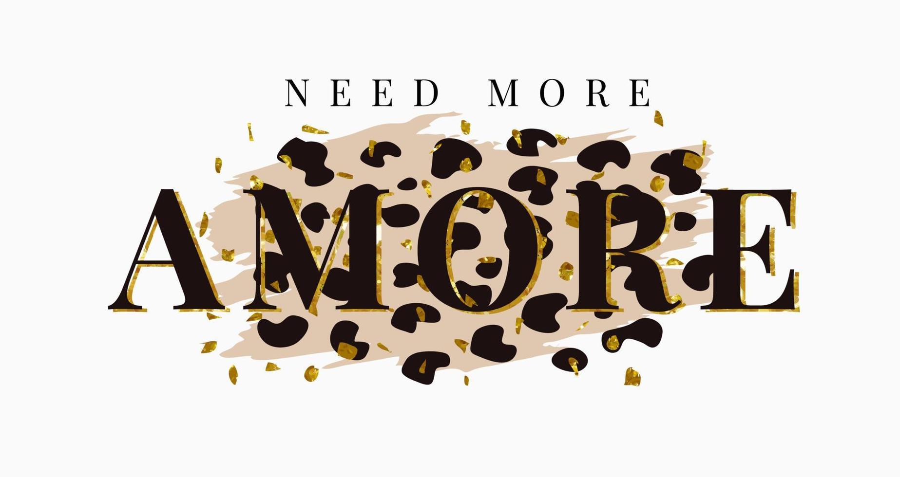 amore slogan on black dot and splatter gold glitter vector