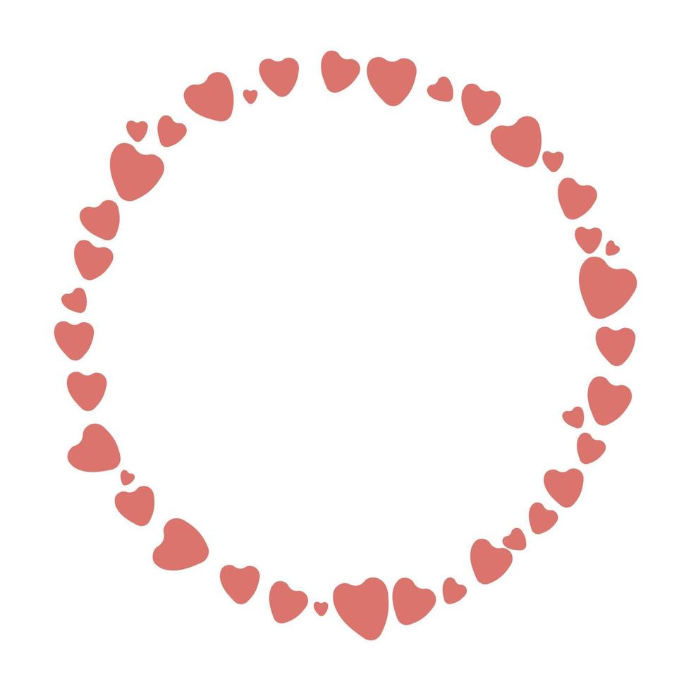 Round shaped romantic frame with hearts on white background vector