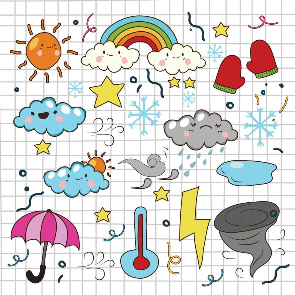 conjunto de doodle de clima dibujado a mano vector