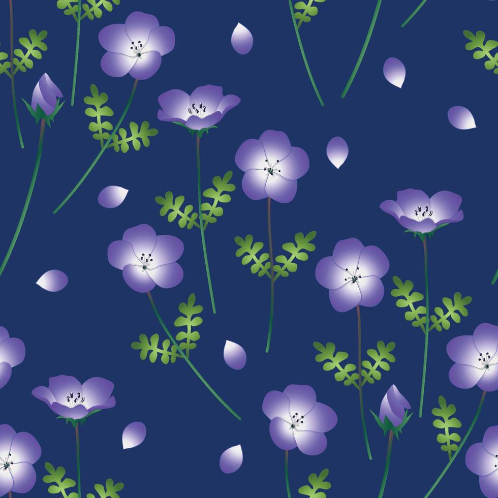 nemophila bebé ojos azules flor. ilustración vectorial sobre fondo índigo vector