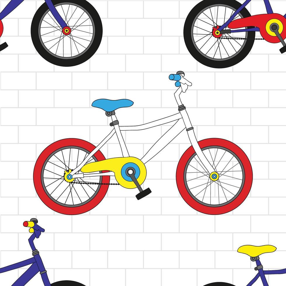 Bicicleta colorida sobre fondo transparente de pared de ladrillo blanco vector