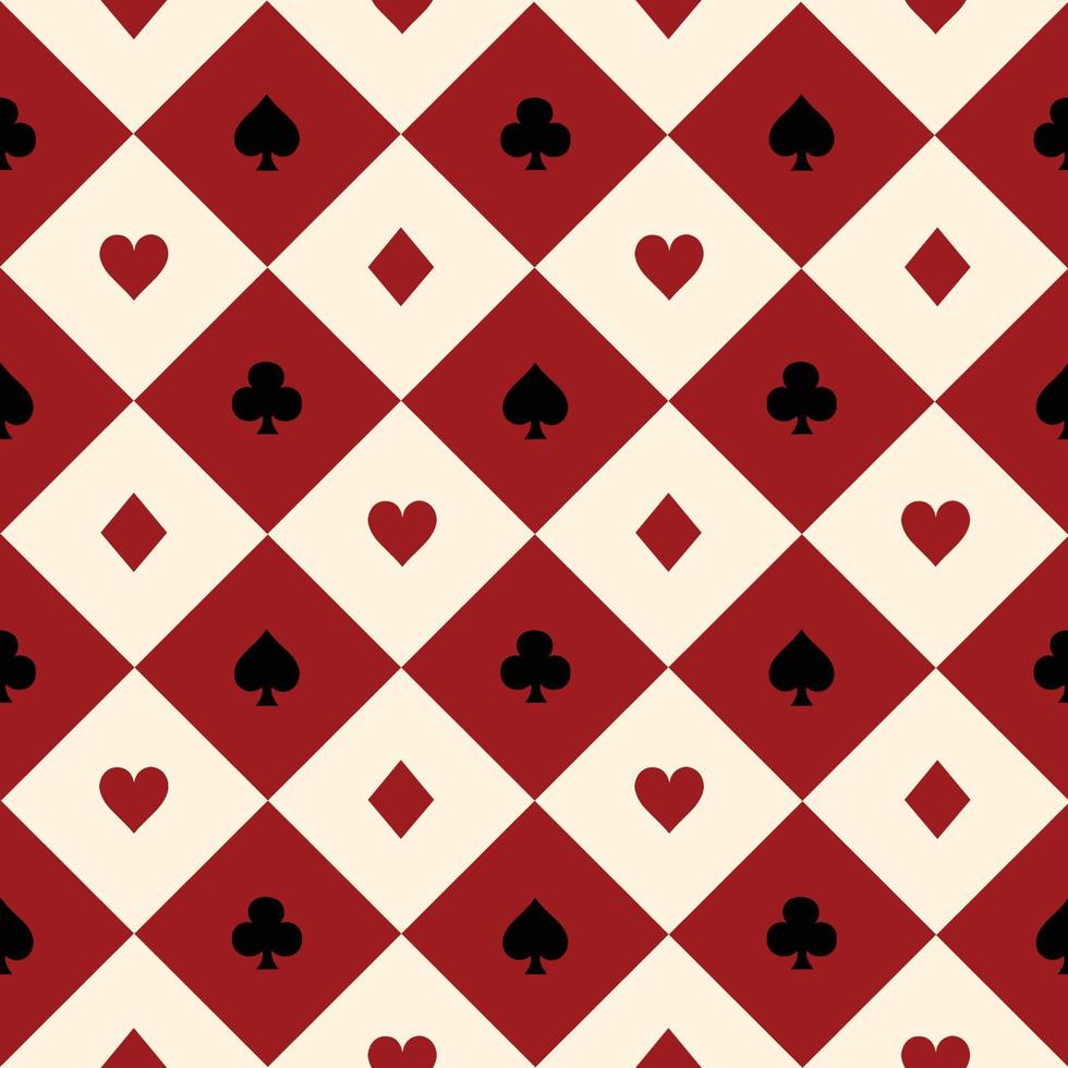 Card Suits Red Burgundy Cream Beige Black White Chess Board Diamond Background vector