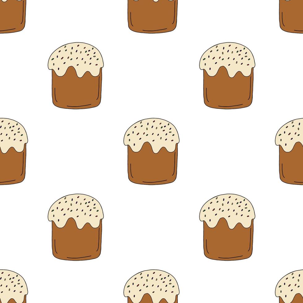 Easter cupcake seamless pattern isolated on white background. Hand drawn line drawing. Doodles.Cupcake with topping .For textiles, postcards, and jewelry. Vector