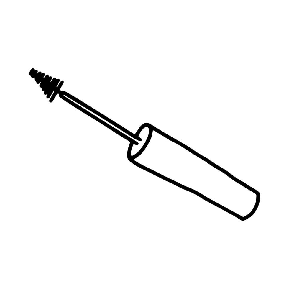 Mascara in the Doodle style illustration.Round mascara brush.Black and white image.Products for makeup and beauty.Women's care items.Outline image.Vector illustration vector