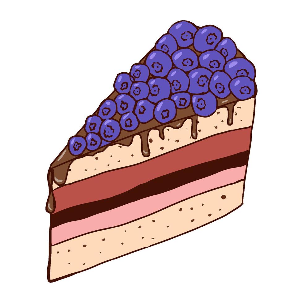 A piece of blueberry pie.Manual contour drawing with a line. Sweets.Confectionery.Wild berry.Vector vector