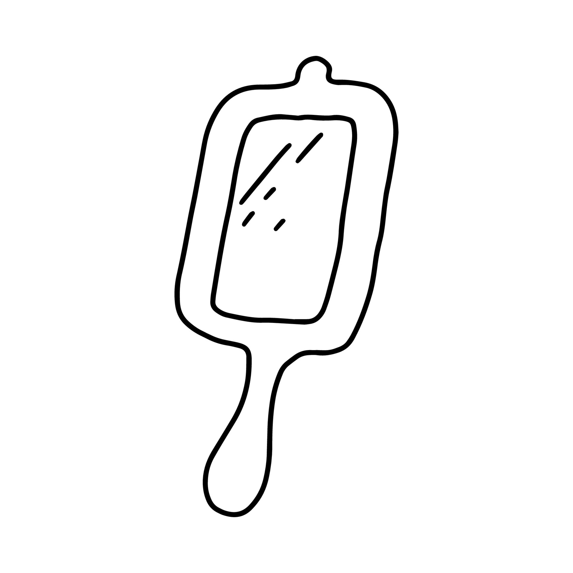 Mirror with Doodle handle illustration.Black and white image.Care items