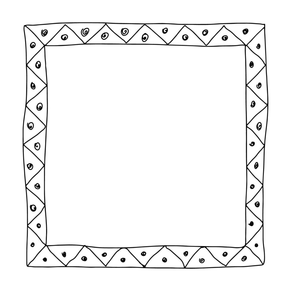 Doodle frame with a geometric pattern.A simple black and white hand -drawn frame.Vector illustration vector