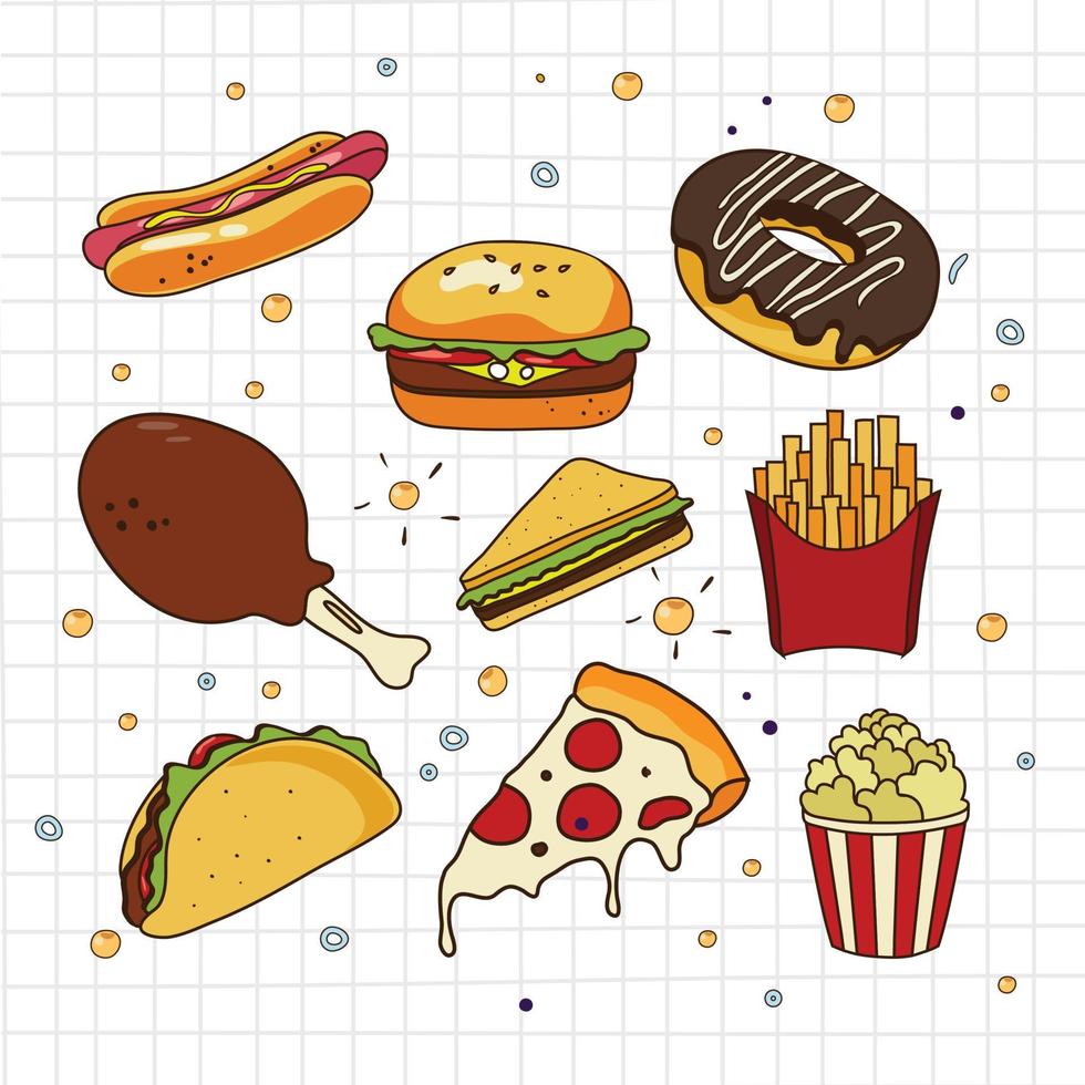 Set of Hand Drawn Junk Food Doodle vector