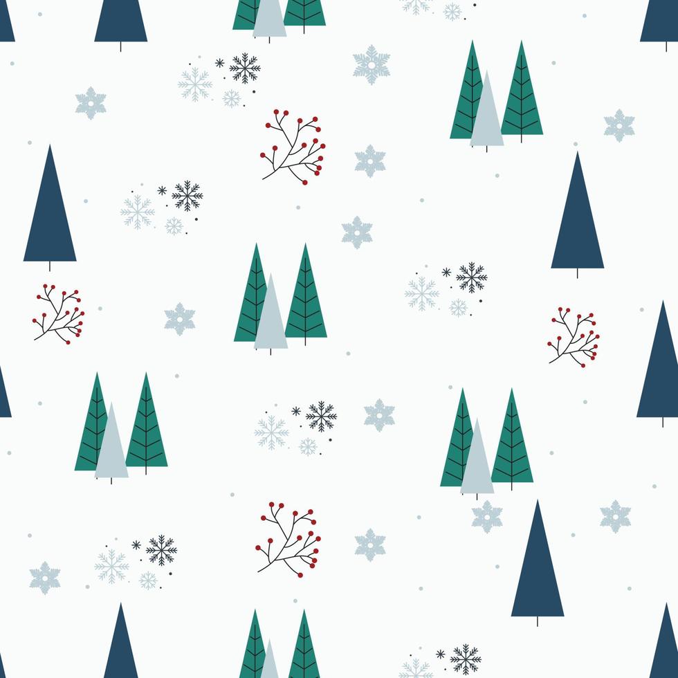 Merry Christmas Seamless Pattern with Tree and Snow vector