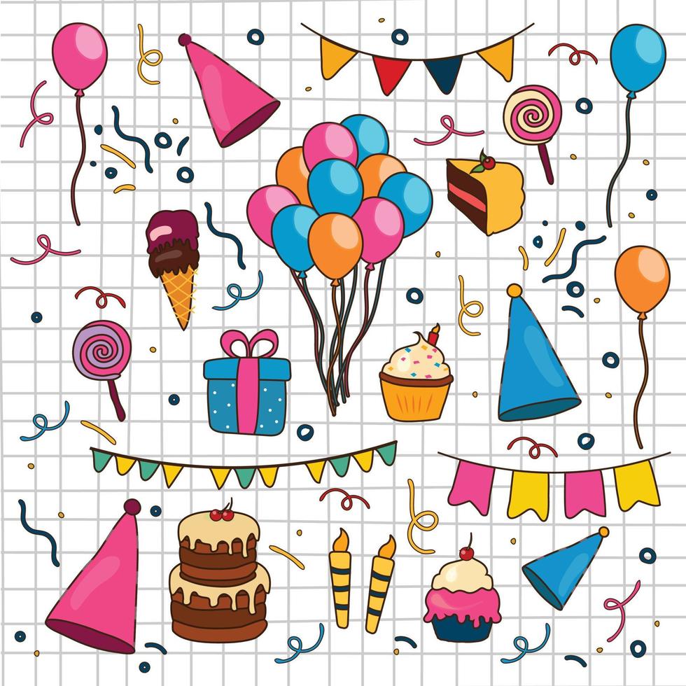 Set of Hand Drawn Happy Birthday Doodle vector