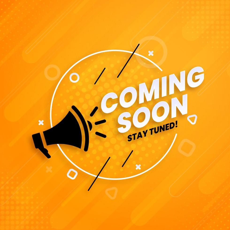 Coming soon with megaphone design on abstract background vector