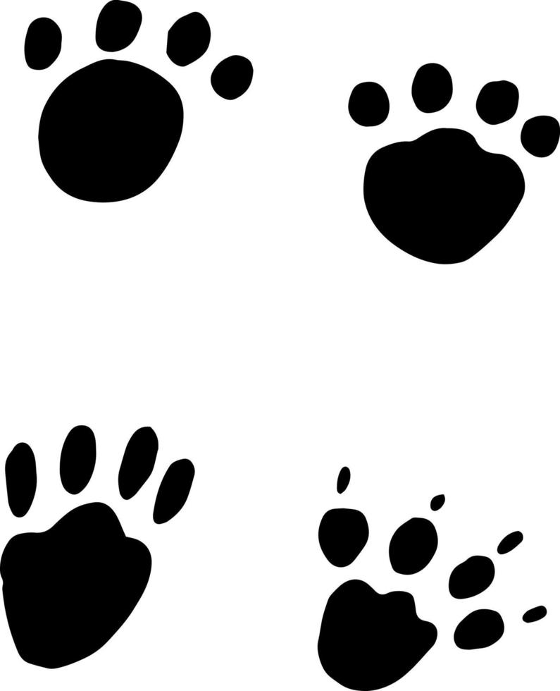 paws icon set. hand drawn doodle. , scandinavian, nordic, minimalism monochrome cat dog footprints vector