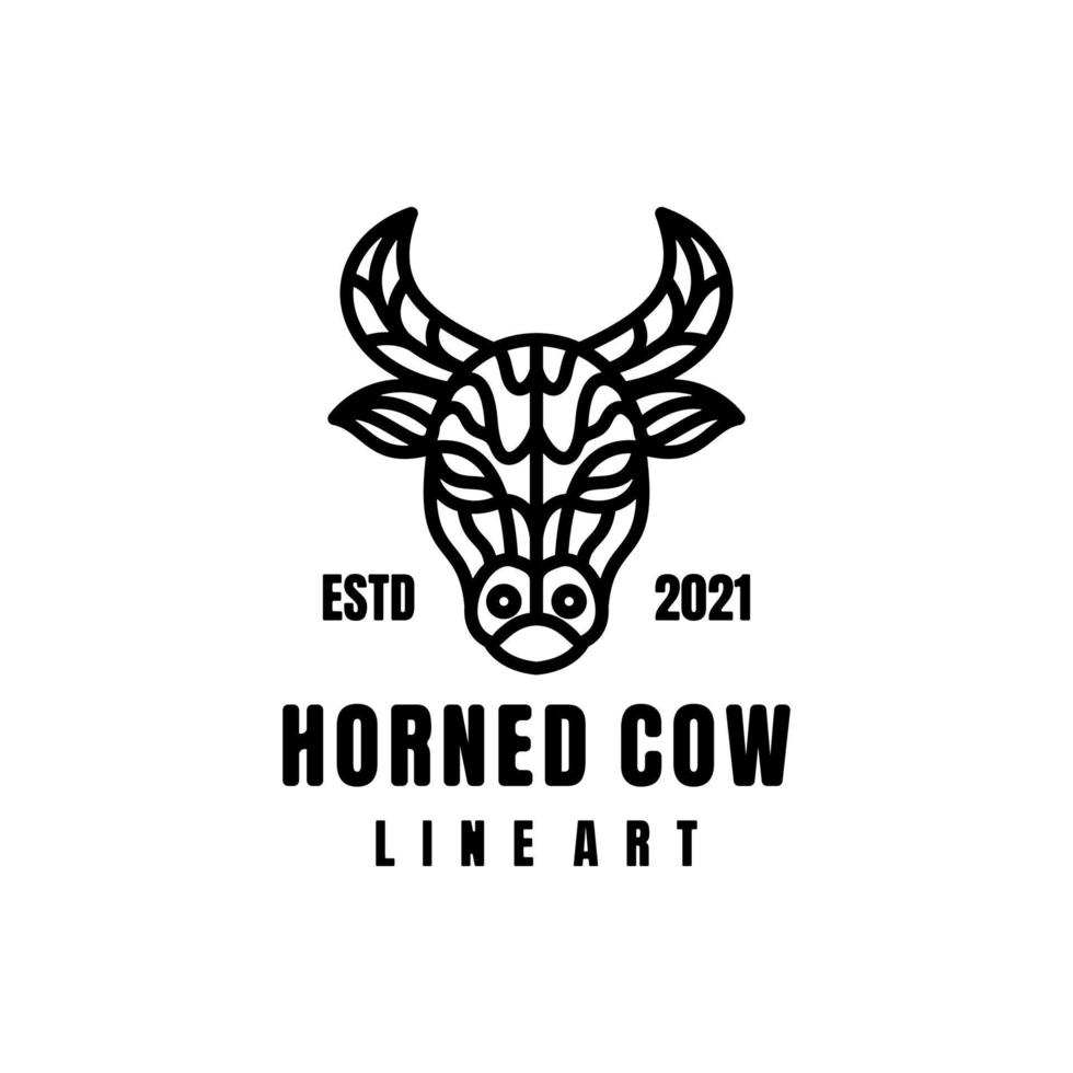 el vector de diseño del logotipo se crea al estilo del arte lineal que forma una vaca con cuernos