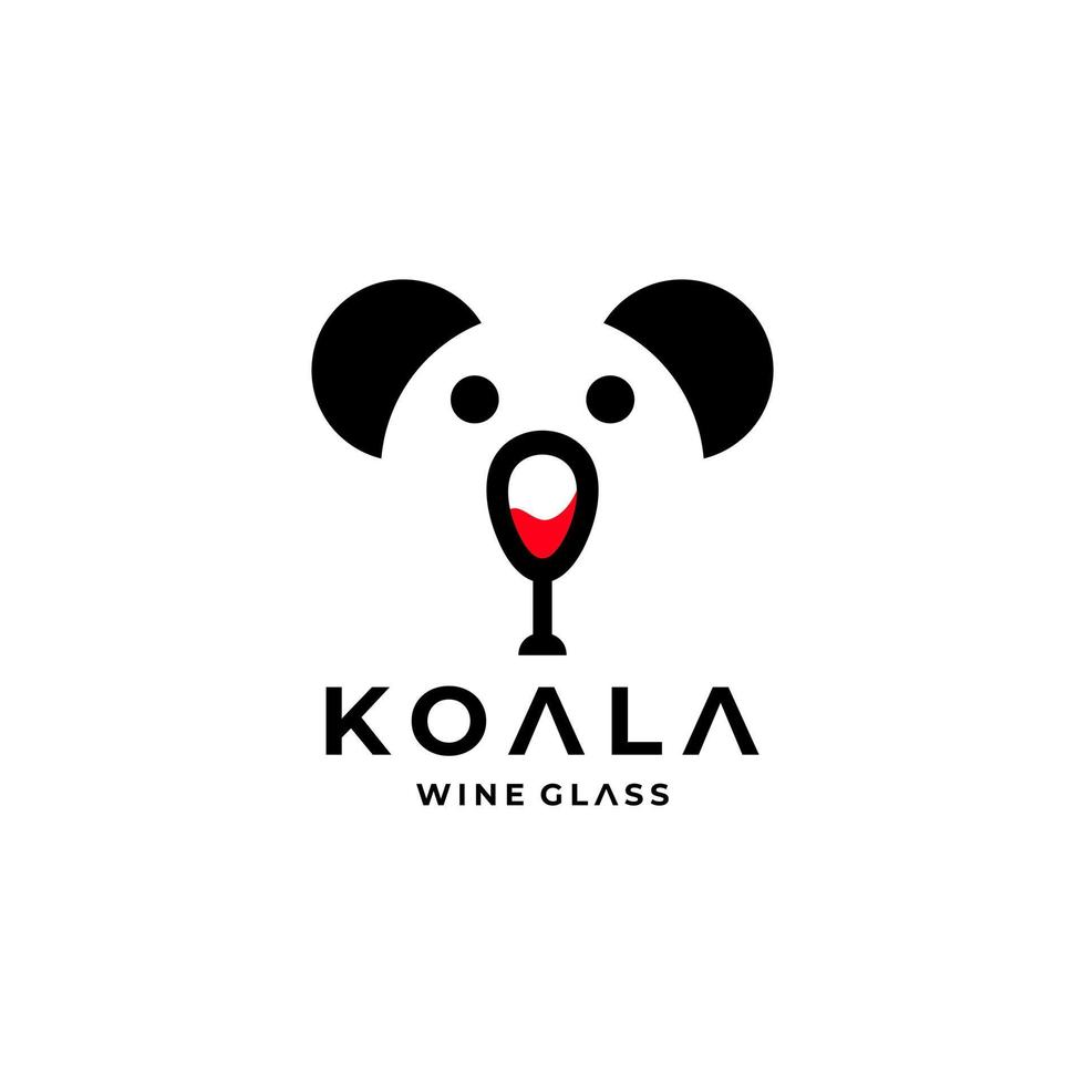 Combination Koala and wine glass with flat minimalist style in white background , template vector logo design editable