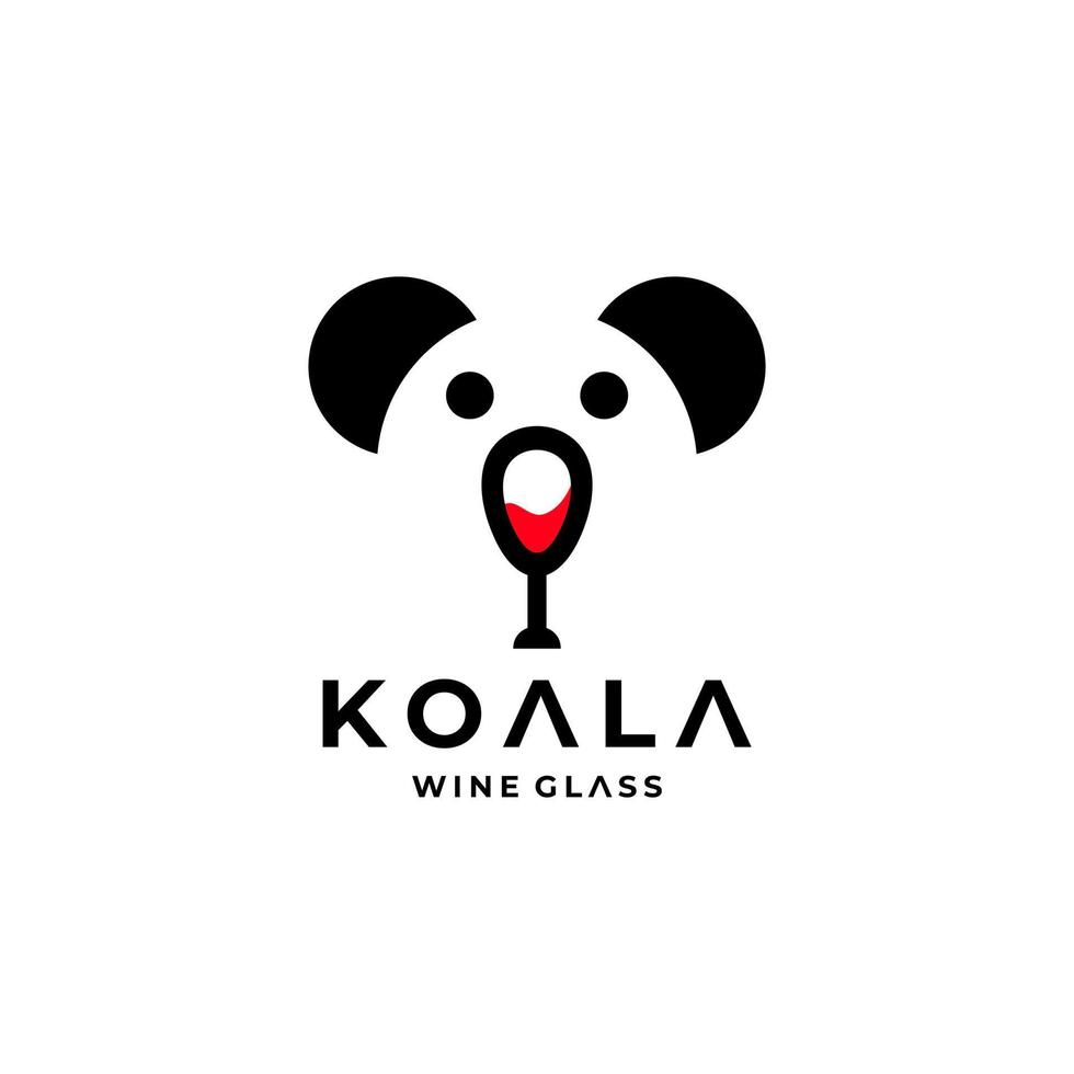 combinación de koala y copa de vino con un estilo minimalista plano en fondo blanco, diseño de logotipo vectorial de plantilla editable vector