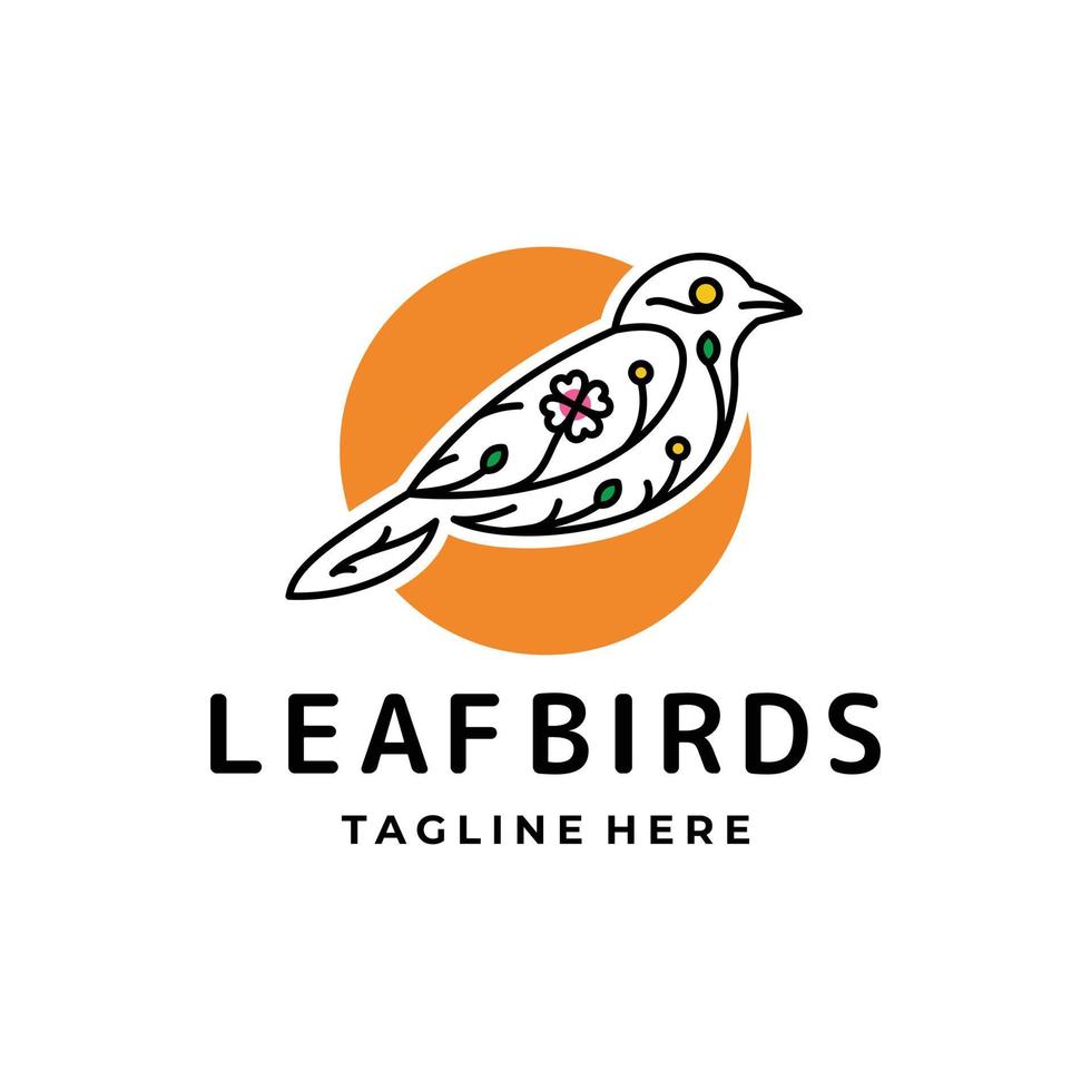 Double Meaning Logo Design Combination of Birds and leaf with line art style vector