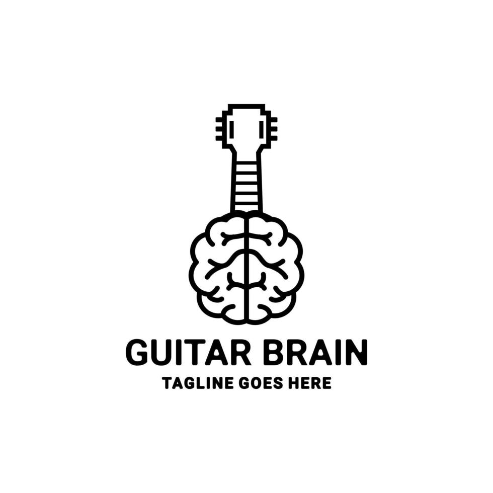 combinación de diseño de logotipo de doble significado de guitarra y cerebro vector