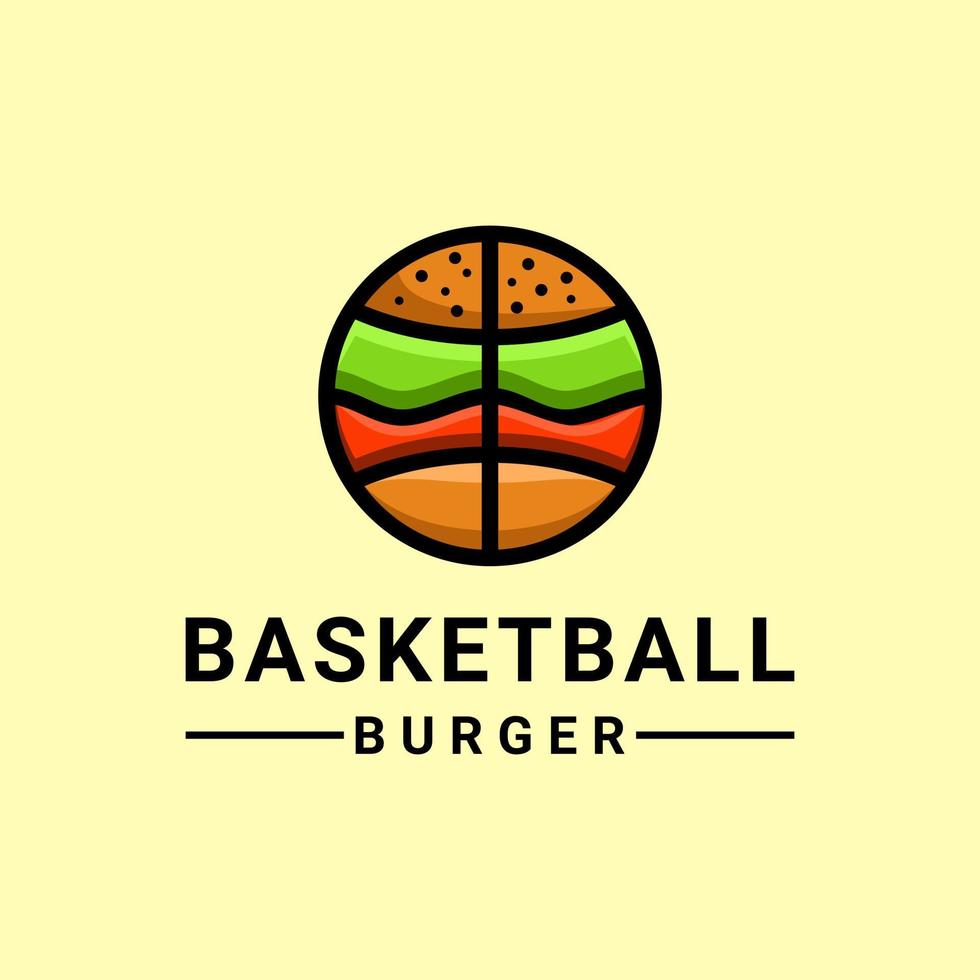 diseño de logotipo de vector de mascota simple de combinación de baloncesto y hamburguesa