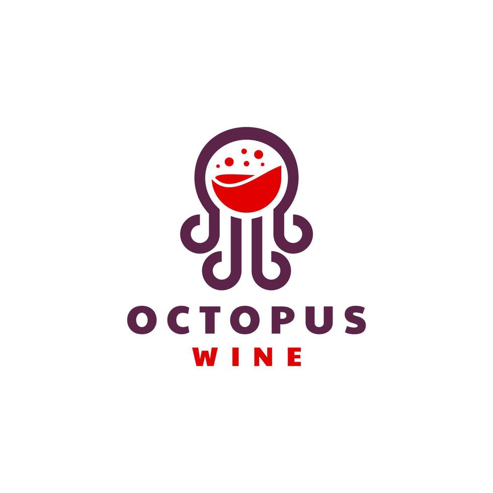 combinación de vino y pulpo con un estilo minimalista plano en fondo blanco, diseño de logotipo vectorial de plantilla editable vector