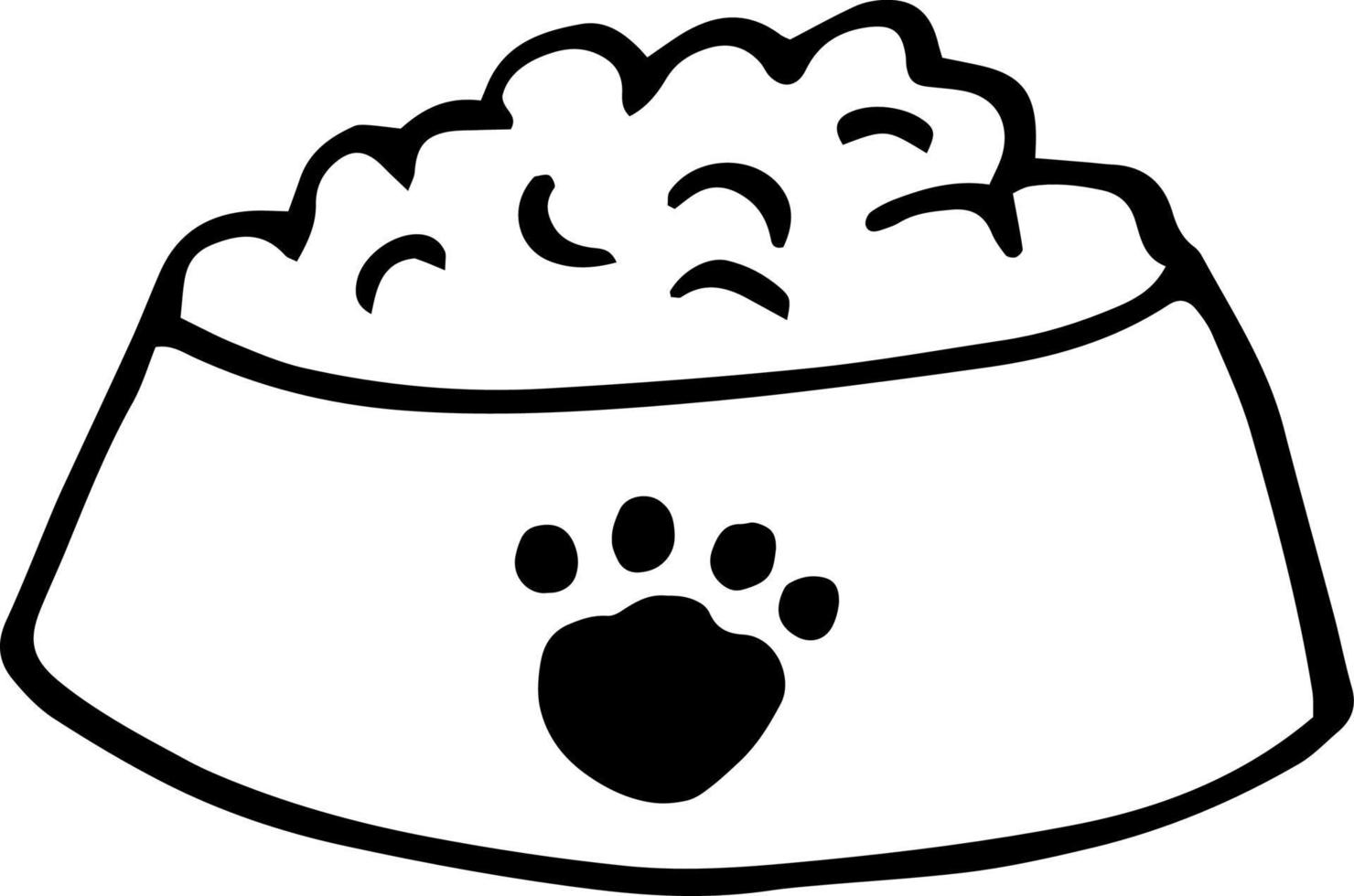 bowl with pet food icon. hand drawn doodle. , scandinavian, nordic minimalism monochrome vector