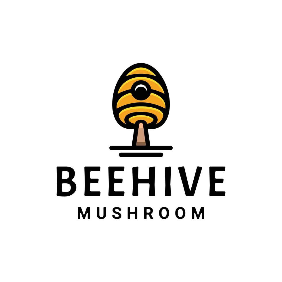 Beehive combination with mushroom in white background, template vector logo design