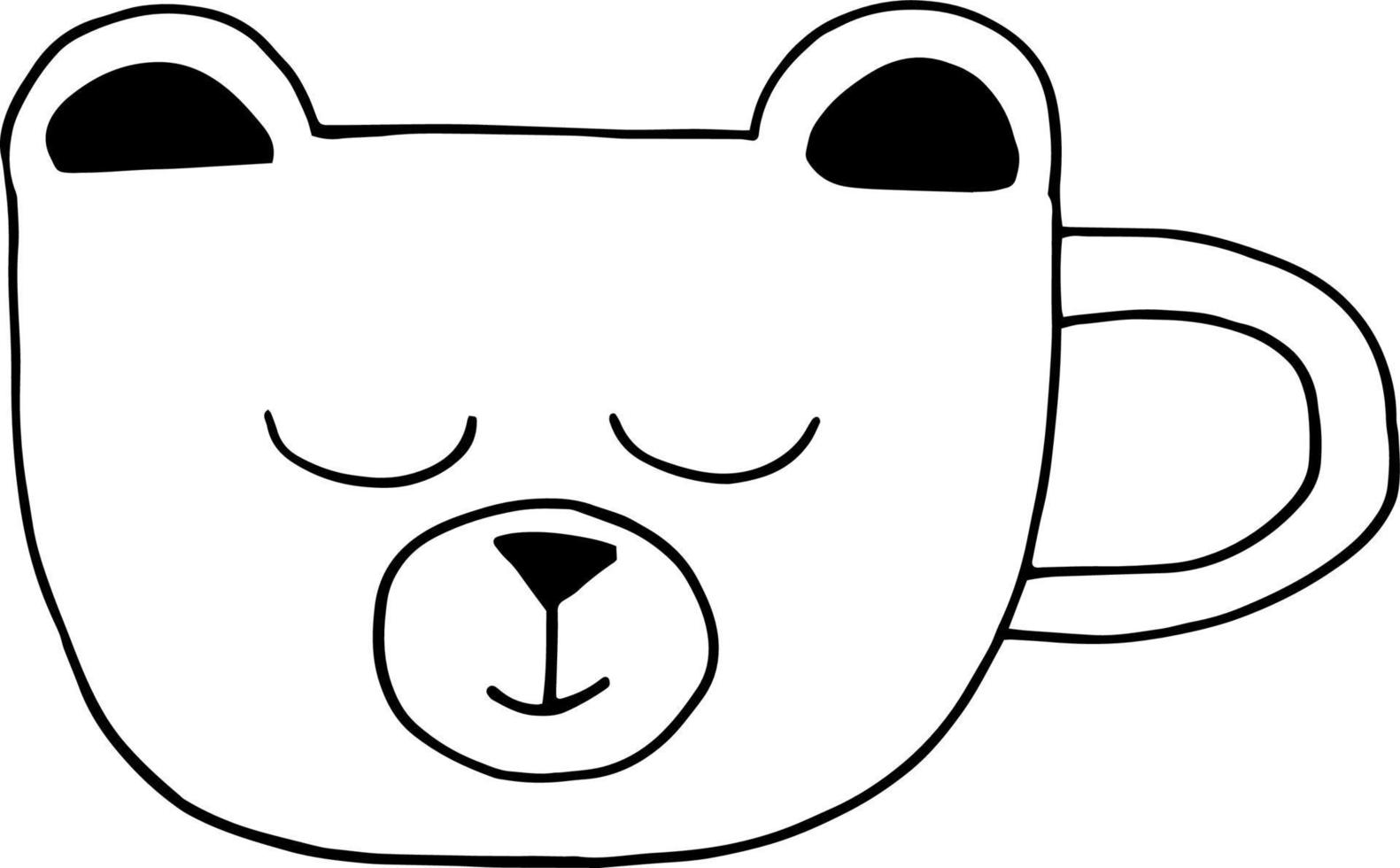 cup in the form of a face of a bear hand drawn doodle. , minimalism. hot drink, cocoa, coffee, tea, sticker, icon, menu, cute print vector